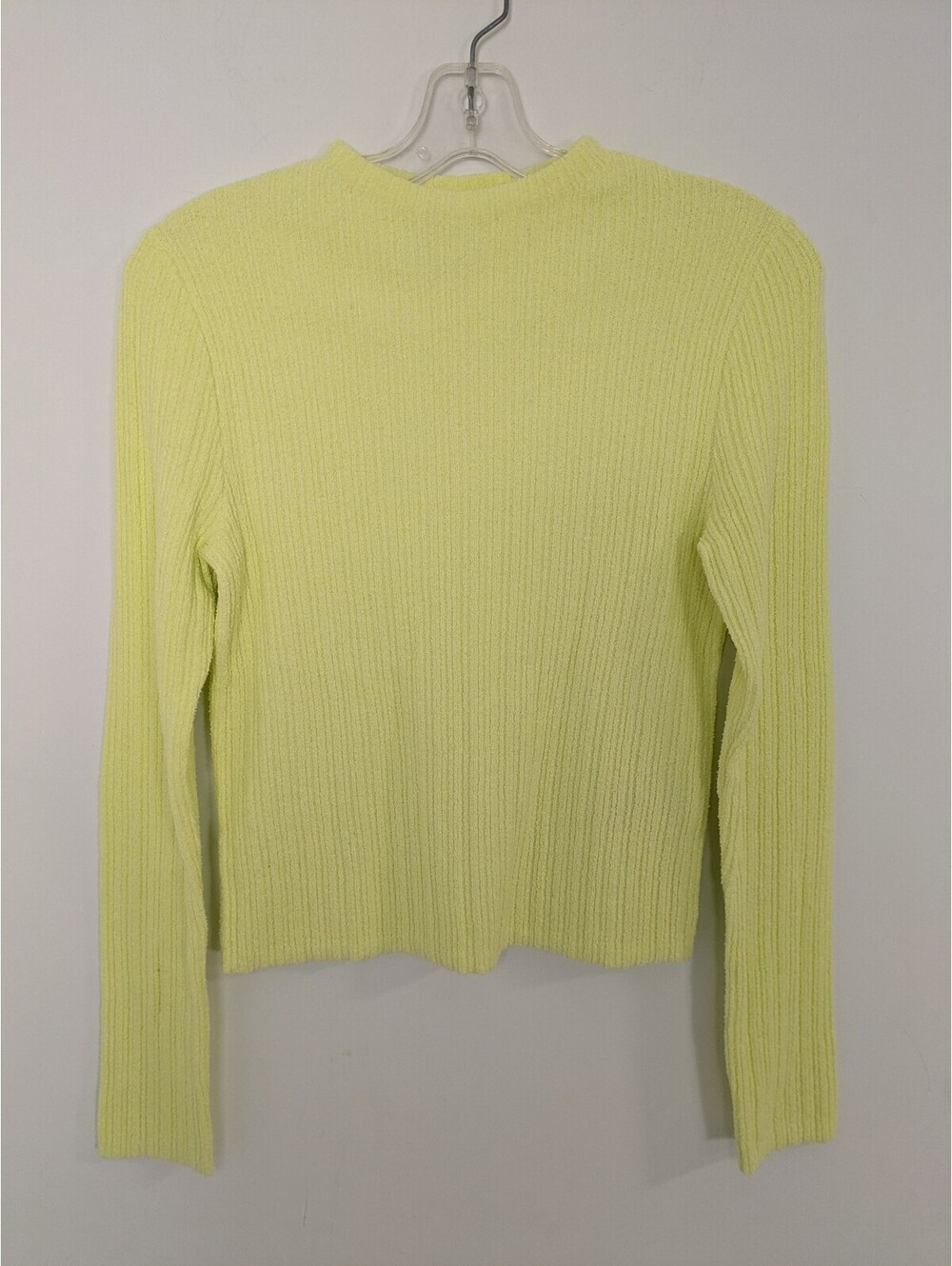 Women's Lime Yellow Ribbed Knit Long Sleeve Sweater – Size M